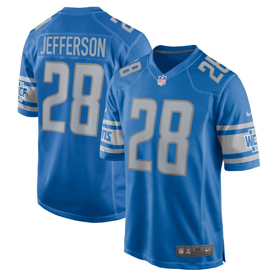 Men Detroit Lions 28 Jermar Jefferson Nike Blue Game NFL Jersey